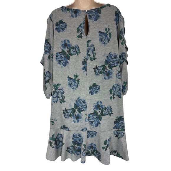 Size 1X 16 FLORAL PRINT TERRY RUFFLED SLEEVE SHIFT DRESS‎ Comfortable PLUS SIZE - Picture 7 of 8